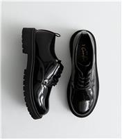 Women's Black Patent Leather-Look Chunky Lace Up Shoes New Look