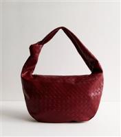 Burgundy Leather-Look Weave Shoulder Bag Vegan New Look