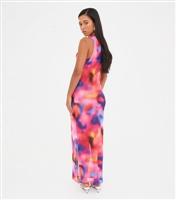 Women's Pink Abstract Print Mesh Maxi Dress WKNDGIRL New Look