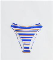 Women's Multicoloured Stripe Textured High-Waisted Bikini Bottoms New Look