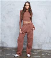 Women's WKNDGIRL Brown Rib Crop Corset Top WKNDGIRL New Look