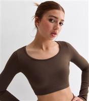 Girls' Dark Brown Scoop Neck Cropped T-Shirt New Look