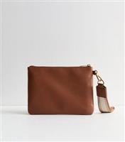 Tan Leather Look Zip-Top Pouch New Look