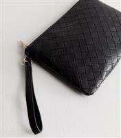 Black Woven Zip Up Pouch Purse New Look
