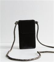 Black Velvet Diamant Strap Phone Bag New Look