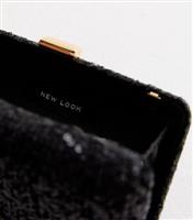Black Sequinned Box Clutch Bag New Look