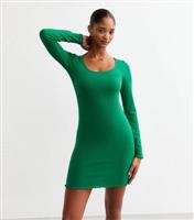 Women's Green Scoop Neck Ribbed Mini Dress New Look