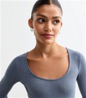 Women's Blue Scoop Neck Ribbed Mini Dress New Look