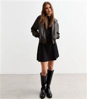 Women's Black Ribbed Long Sleeve Skater Mini Dress New Look