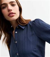 Women's Navy Belted Crinkled Mini Shirt Dress New Look