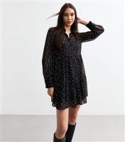 Women's Black Chiffon Polka Dot Tiered Mini Dress New Look