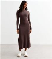 Women's Dark Purple Seam Detail Ribbed Long Sleeve Midi Dress New Look
