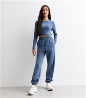 Girls' Blue High Waist Cuffed Joggers New Look