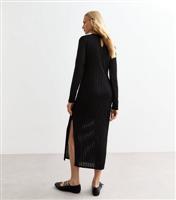 Women's Black Textured Long Sleeve Midi Dress New Look