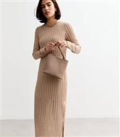 Women's Stone Textured Long Sleeve Midi Dress New Look