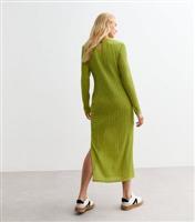Women's Green Textured Long Sleeve Midi Dress New Look