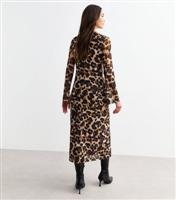 Women's Brown Leopard Print Mesh Midi Dress New Look