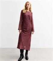 Women's Burgundy Leopard Print Crepe Shift Midi Dress New Look