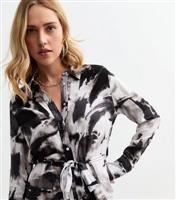 Women's Black Woven Abstract Print Midi Shirt Dress New Look