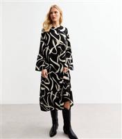 Women's Black Abstract Print Tie Back Midi Dress New Look
