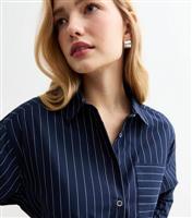 Women's Navy Pinstripe Poplin Mini Shirt Dress New Look