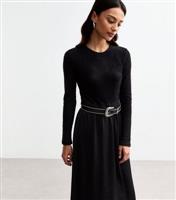 Women's Black 2 In 1 Long Sleeve Satin Midi Dress New Look