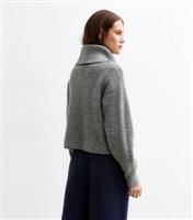 Women's Grey Ribbed Knit Half Zip Jumper New Look