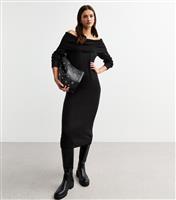 Women's Black Knit Bardot Midi Dress New Look
