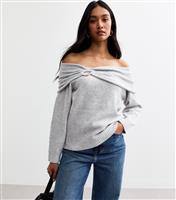 Women's Light Grey Ruched Hoop Bardot Jumper New Look