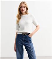Women's Pale Grey Boucl Knit Top New Look