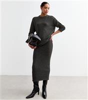 Women's Dark Grey Boucl Knit Midi Skirt New Look