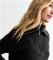 Women's Grey Mesh Stitch Zip Front Jumper New Look