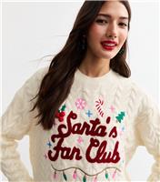Women's Off White Christmas Santa's Fan Club Cable Knit Jumper New Look