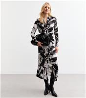 Women's Tall Black Brush Print Midi Shirt Dress New Look