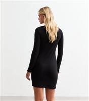 Women's Petite Black Scoop Neck Ribbed Mini Dress New Look