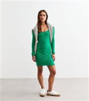 Women's Petite Green Scoop Neck Ribbed Mini Dress New Look