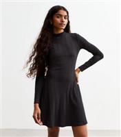Women's Petite Black Ribbed Skater Mini Dress New Look