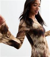 Women's Petite Black Tie Dye Long Sleeve Mesh Mini Dress New Look