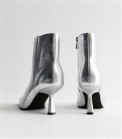 Women's Silver Leather-Look Heel Ankle Boots Vegan New Look