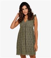 Women's Olive Broderie Anglaise Mini Dress Apricot New Look