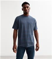 Men's Blue Oversized Striped Jersey T-Shirt New Look