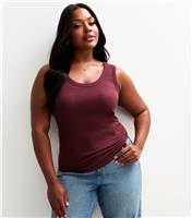 Women's Plus Size Dark Red Wide Strap Scoop Neck Vest Curves New Look