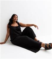Women's Plus Size Black Frill Sleeve Jumpsuit Curves New Look