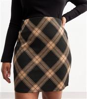 Women's Plus Size Black Checked Mini Tube Skirt Curves New Look