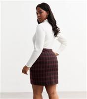 Women's Plus Size Red Checked Mini Tube Skirt Curves New Look