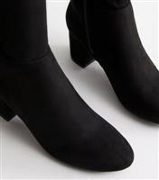 Women's Black Faux Suede Block Heel High Leg Boots Vegan New Look