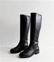 Women's Wide Fit Black Leather-Look High Leg Boots Vegan New Look