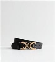 Black Leather-Look Circle Buckle Belt New Look