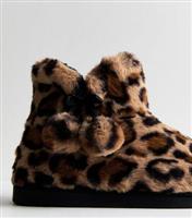 Women's Brown Pom Pom Faux Fur Ankle Boot Slippers New Look