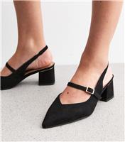 Women's Black Suedette Block Heel Slingback Court Shoes New Look